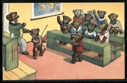 AK Bären in der Schule, Lehrer zieht einem Bären an den Ohren