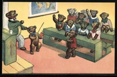 AK Bären in der Schule, Lehrer zieht einem Bären an den Ohren