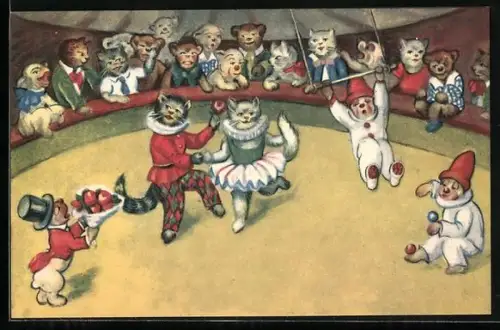 AK vermenschlichte Katzen in Zirkusmanege