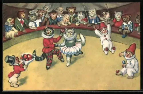 AK vermenschlichte Katzen in Zirkusmanege