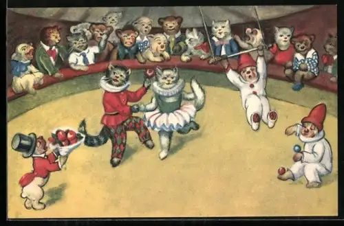 AK vermenschlichte Katzen in Zirkusmanege