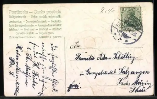 AK Geldscheine und Münzen mit Hufeisen und Kleeblättern