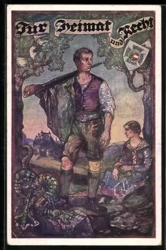 AK Für Heimat und Recht, Österreicher mit geschultertem Gewehr, Wappen