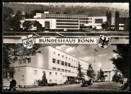 AK Bonn, Bundeshaus, Front- und Seitenansicht