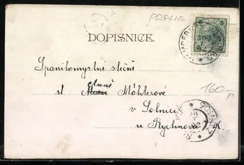 Lithographie Prag, Pulverturm, Karlsbrücke