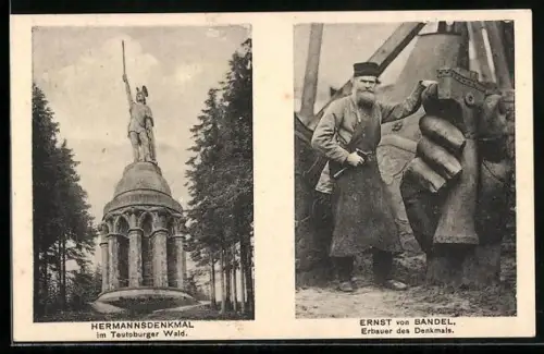 AK Hermanns-Denkmal im Teutoburger Wald und Erbauer Ernst von Bandel