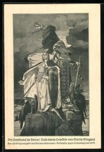 Künstler-AK Der Zweibund im Sturm, nach Martin Wiegand, Zweibund & Germanenkult