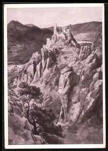 Künstler-AK Dürnstein, Ruine Dürnstein mit Umgebung