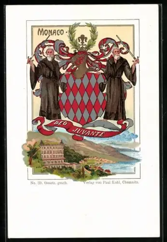 AK Wappen von Monaco mit Mönchen