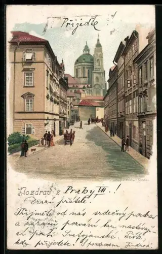 Lithographie Prag / Praha, Karmelitanksa ulice