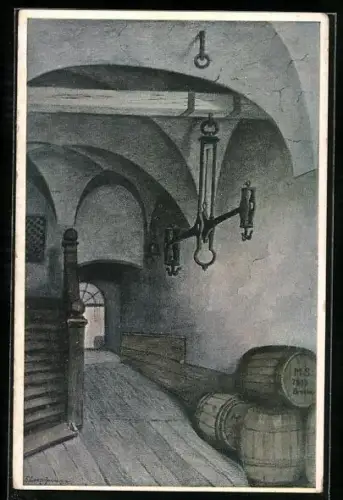 Künstler-AK Breslau, Historische Stätten zu Gustav Freytags Soll und Haben, Schroeters Kaufhaus, Haupteingang