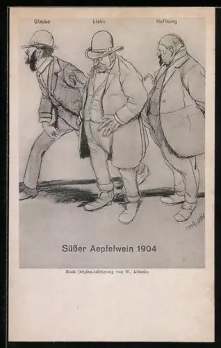 AK Allegorie von Glaube, Liebe und Hoffnung als Männer, Liebe und Hoffnung sind beträchtlich dicker als Glaube