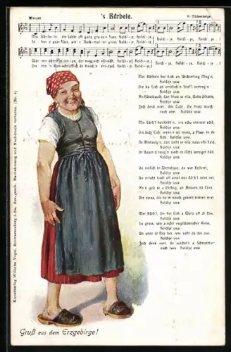 Lied-AK Hilmar Mückenberger:  `sBärbele, Bauersfrau mit Kopftuch