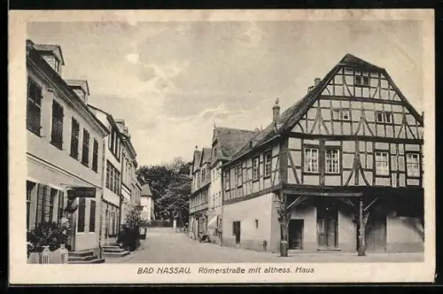 AK Bad Nassau, Römerstrasse mit althessischem Haus