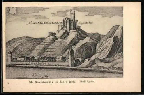 AK St. Goarshausen, Ansicht der Stadt im Jahre 1646 nach Merian