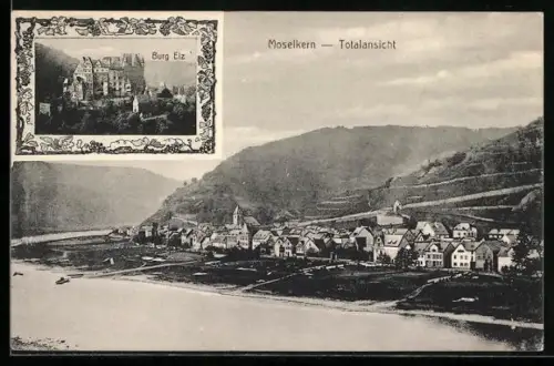 AK Moselkern, Totalansicht des Ortes und Burg Elz