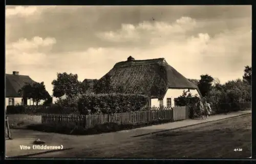 AK Vitte /Hiddensee, Teilansicht des Ortes mit Passanten