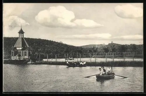 AK Achterberg, Wasserpartie mit Pavillon und Ruderern