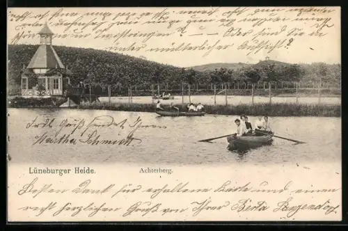 AK Achterberg /Lüneburger Heide, Partie mit Ruderern und Pavillon