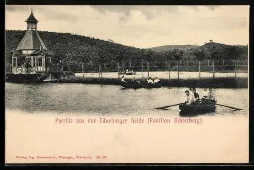 AK Achterberg /Lüneburger Heide, Partie mit Ruderern und Pavillon