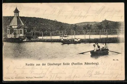 AK Achterberg /Lüneburger Heide, Partie mit Ruderern und Pavillon
