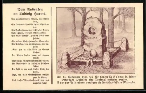 AK Walsrode, Denkmal für Ludwig Harms mit Gedicht