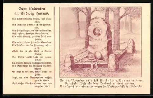 AK Walsrode, Denkmal für Ludwig Harms mit Gedicht