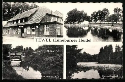 AK Tewel /Lüneburger Heide, Badeanstalt, Gasthaus-Pension Gieschen
