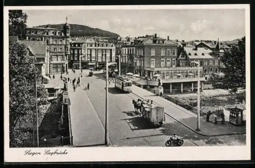 AK Siegen, Stegbrücke mit Strassenbahn