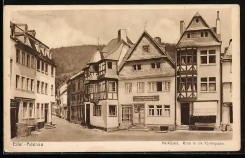 AK Adenau /Eifel, Kollengasse am Marktplatz mit Wirtschaft u. Bäckerei