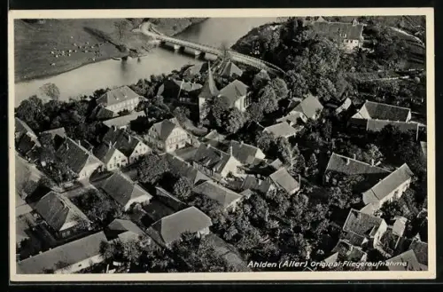 AK Ahlden /Aller, Fliegeraufnahme des Ortes mit Flusspartie und Brücke