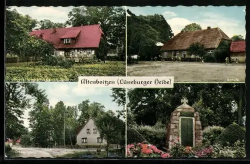 AK Altenboitzen /Lüneburger Heide, Ortseingang, Ehrenmal, Schule und Gemischtwaren von Heinrich Jonitz