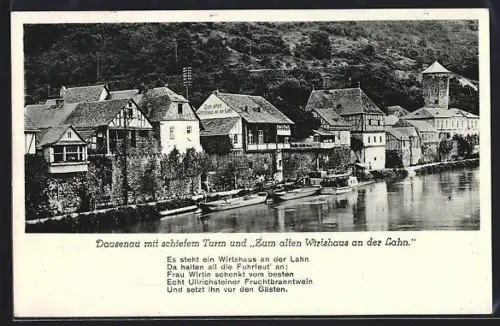 AK Dausenau a. d. Lahn, Schiefer Turm, Zum alten Wirtshaus an der Lahn