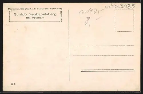 AK Potsdam, Schloss Neubabelsberg, Fliegeraufnahme