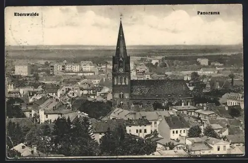 AK Eberswalde, Ortspanorama mit Kirche aus der Vogelschau