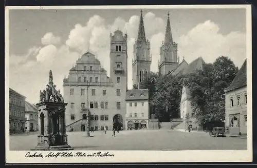 AK Oschatz, Rathaus mit Kirche St. Aegidien