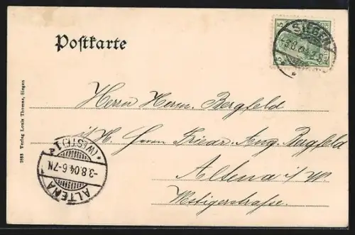 AK Siegen, Marktplatz, Panorama mit Denkmal, Turm, Geschäfte