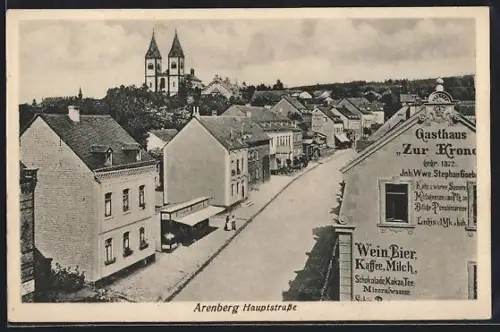 AK Arenberg, Hauptstrasse mit Gasthaus Zur Krone aus der Vogelschau