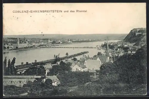 AK Coblenz-Ehrenbreitstein, Ortsansicht mit Rheintal