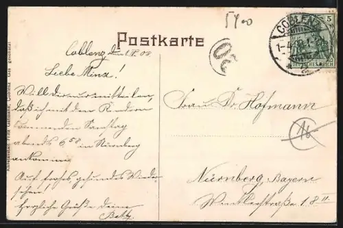 AK Coblenz-Ehrenbreitstein, Ortsansicht mit Rheintal