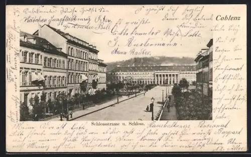 AK Coblenz, Schlossstrasse u. Schloss
