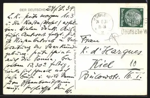 AK Koblenz, Schiffsbrücke mit Stadtpanorama