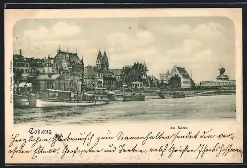 AK Coblenz, Stadtpanorama vom Rhein aus