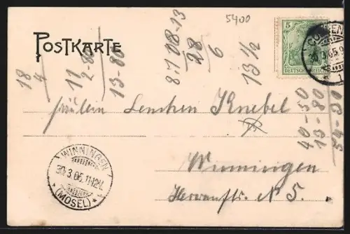 AK Coblenz, Müller-Denkmal mit Stadthaus u. Lehrmittel-Anstalt