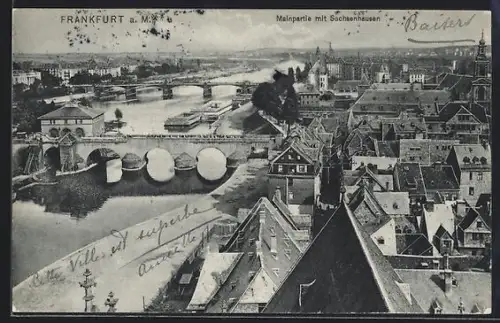 AK Frankfurt a. M., Mainpartie mit Sachsenhausen aus der Vogelschau