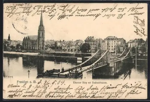 AK Frankfurt a. M., Eiserner Steg mit Sachsenhausen