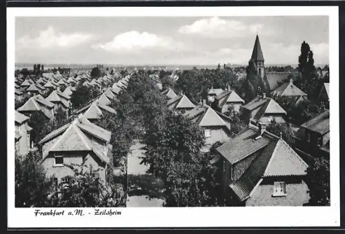 AK Frankfurt a. M.-Zeilsheim, Teilansicht mit Kirche und Strassenpartie