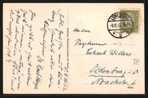 AK Lüneburg, Totalansicht mit Kirchen vom Kalksberg aus