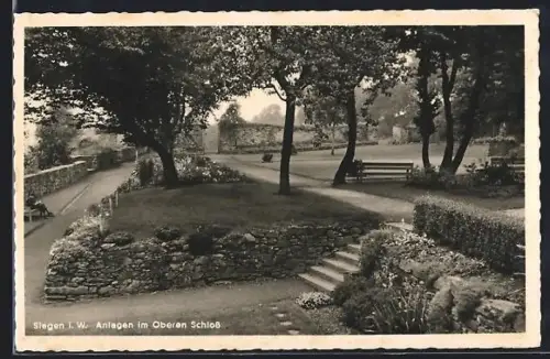 AK Siegen i. W., Anlagen im Oberen Schloss, mit Mauer