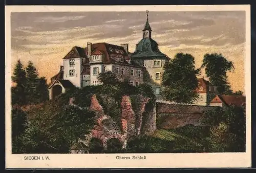 AK Siegen i. W., Oberes Schloss mit Mauer